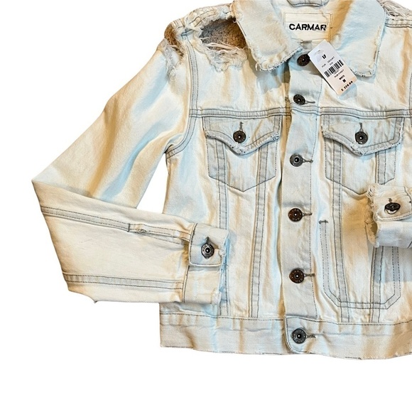 CARMAR destroyed cropped Jean Jacket, tagged M fits like XS - Picture 3 of 11